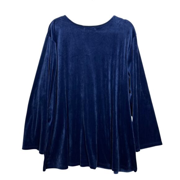 Woman Within Velour Pintuck Button Up Knit Tunic Top Blouse Blue V-Neck Size 2X - Picture 3 of 10